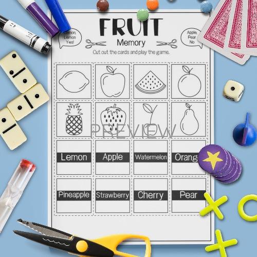 ESL English Fruit Memory Game Activity Worksheet