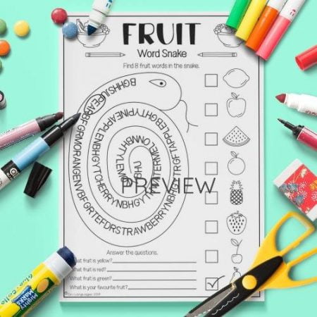 ESL English Fruit Word Snake Activity Worksheet