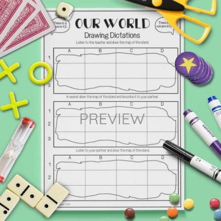 ESL English Our World Drawing Dictation Game Activity Worksheet