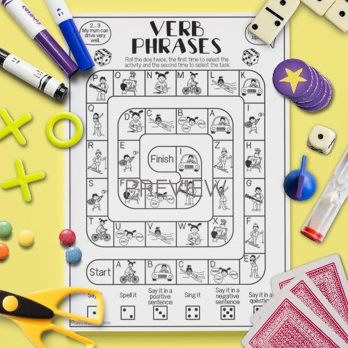 Action Verbs Board Game, ESL Printable Board Games