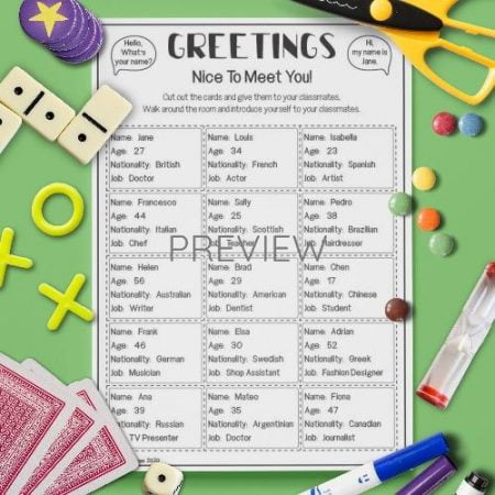 ESL English Greetings Card Game Activity Worksheet