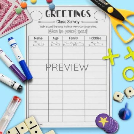 ESL English Greetings Class Survey Activity Worksheet