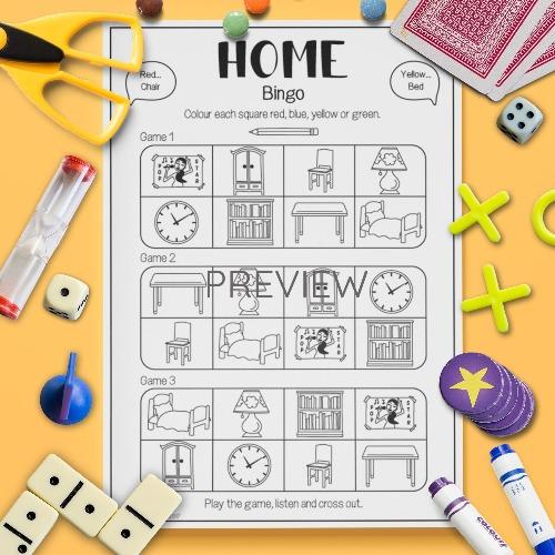 ESL English Home Bingo Game Activity Worksheet