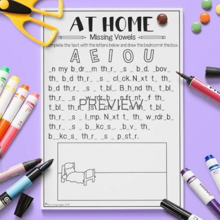 ESL English Home Missing Vowels Activity Worksheet