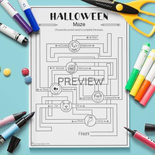 ESL English Halloween Maze Activity Worksheet