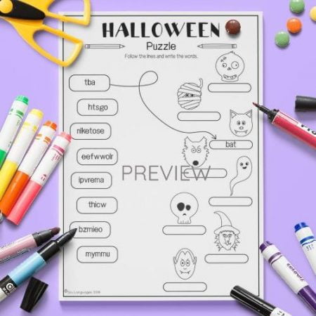 ESL English Halloween Puzzle Activity Worksheet