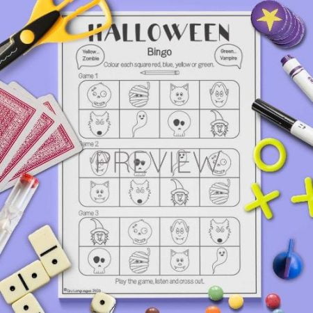 ESL English Halloween Bingo Game Activity Worksheet