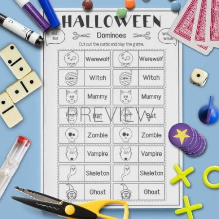 ESL English Halloween Dominoes Game Activity Worksheet