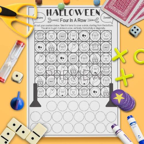 ESL English Halloween Four In A Row Game Activity Worksheet