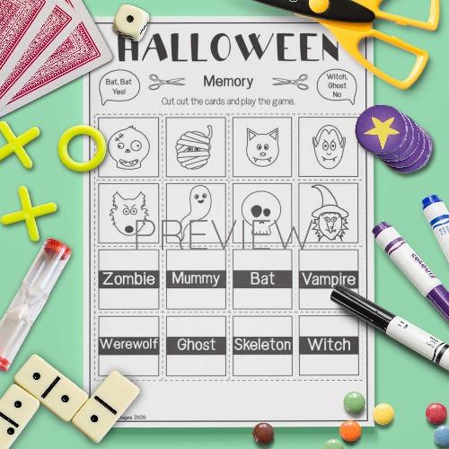ESL English Halloween Memory Game Activity Worksheet