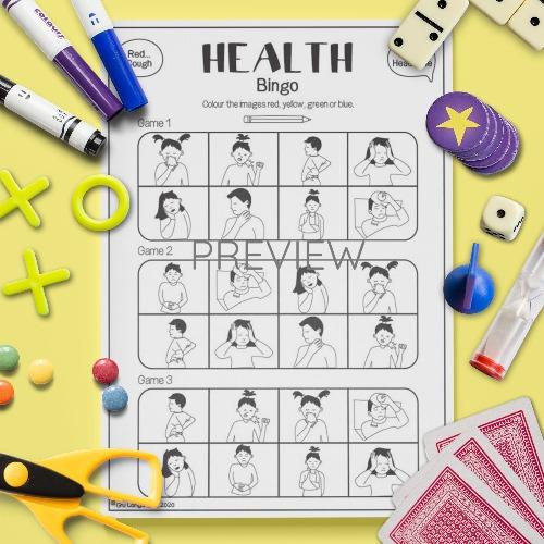 ESL English Health Bingo Game Activity Worksheet