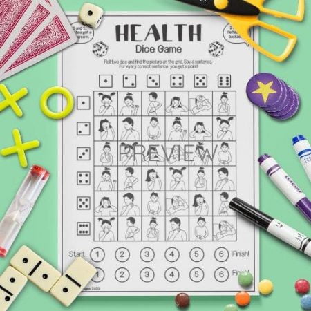 ESL English Health Dice Game Activity Worksheet