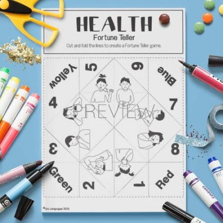 ESL English Health Fortune Teller Game Craft Activity Worksheet