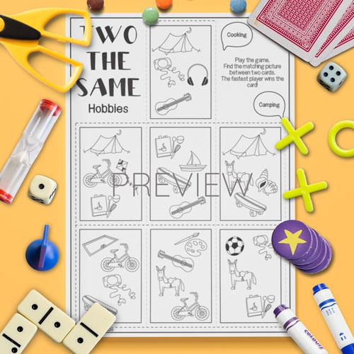 ESL English Hobbies Two The Same Card Game Activity Worksheet