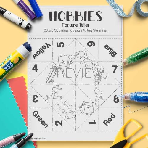 ESL English Hobbies Fortune Teller Game Craft Activity Worksheet