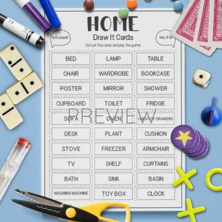 ESL English House Draw It Card Game Activity Worksheet