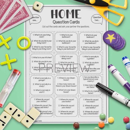 ESL English House Questions Card Game Activity Worksheet