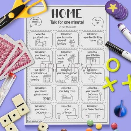 ESL English House Talk For A Minute Card Game Activity Worksheet