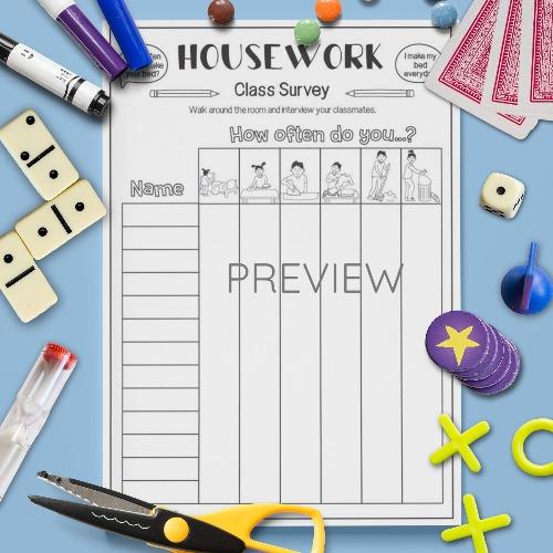 ESL English Housework Class Survey Activity Worksheet