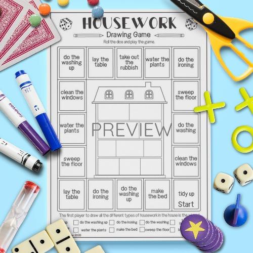 ESL English Housework Drawing Game Activity Worksheet