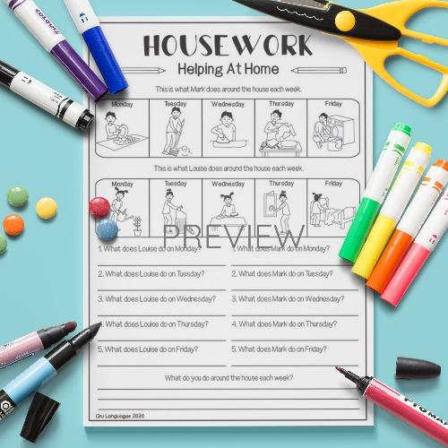 ESL English Housework Timetable Activity Worksheet