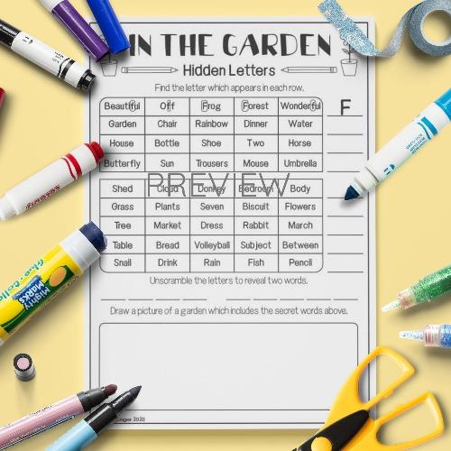 ESL English Garden Hidden Letters Activity Worksheet