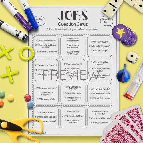 ESL English Jobs Question Cards Activity Worksheet