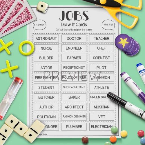 ESL English Jobs Draw It Card Game Activity Worksheet