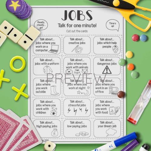 ESL English Jobs Talk For A Minute Card Game Activity Worksheet
