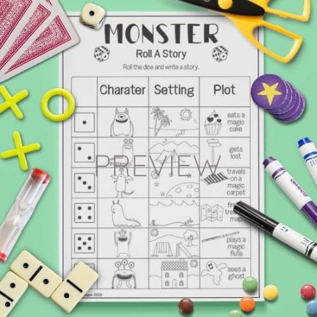 ESL English Monster Roll A Story Game Activity Worksheet