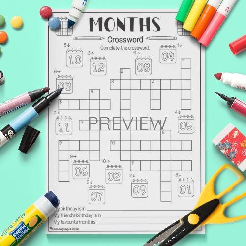 Months of the Year Crossword Fun ESL Worksheet For Kids