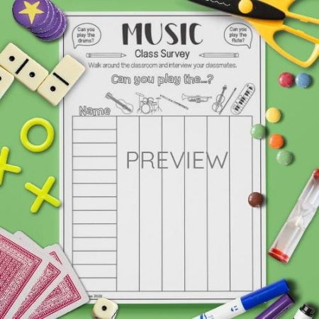 ESL English Music Class Survey Activity Worksheet