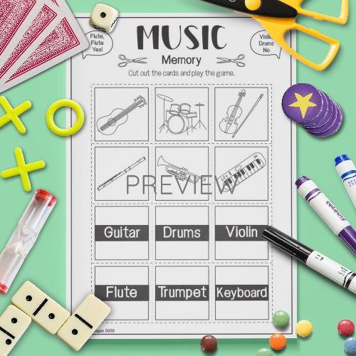 ESL English Music Memory Game Activity Worksheet
