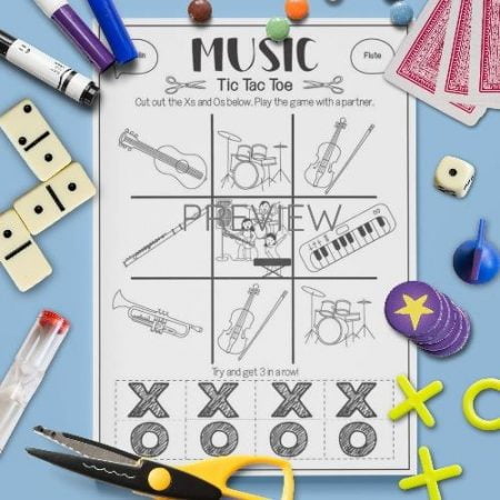 ESL English Music Tic Tac Toe Game Activity Worksheet