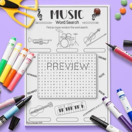 ESL English Music Word Seach Activity Worksheet