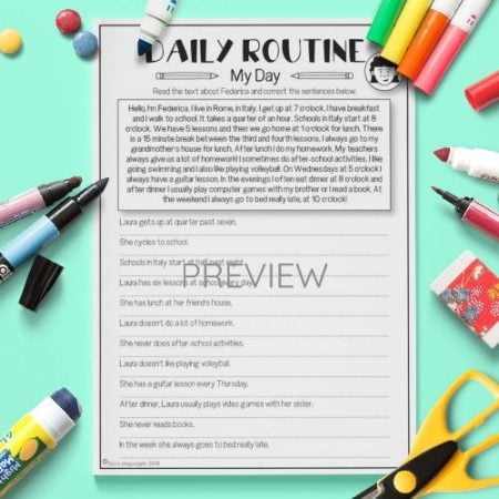 ESL English My Day Reading Activity Worksheet