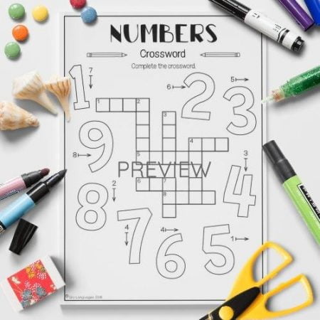 ESL English Numbers Crossword Activity Worksheet
