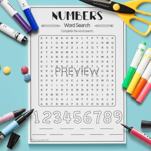 ESL English Numbers Word Search Activity Worksheet