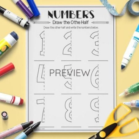 ESL English Numbers Draw The Other Half Activity Worksheet
