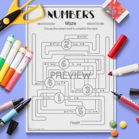 ESL English Numbers Maze Activity Worksheet