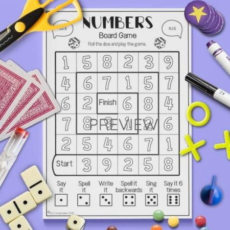 ESL English Numbers Board Game Activity Worksheet
