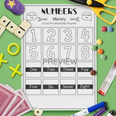 ESL English Numbers Memory Game Activity Worksheet