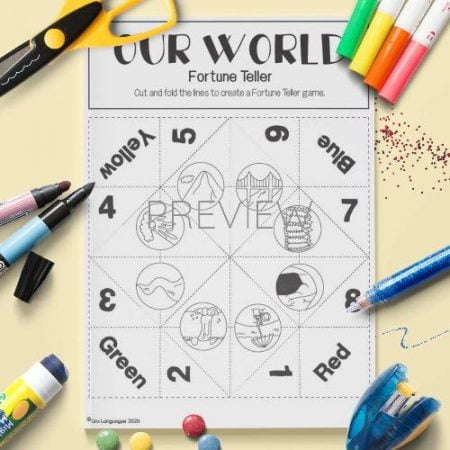 ESL English Our World Fortune Teller Craft Game Activity Worksheet