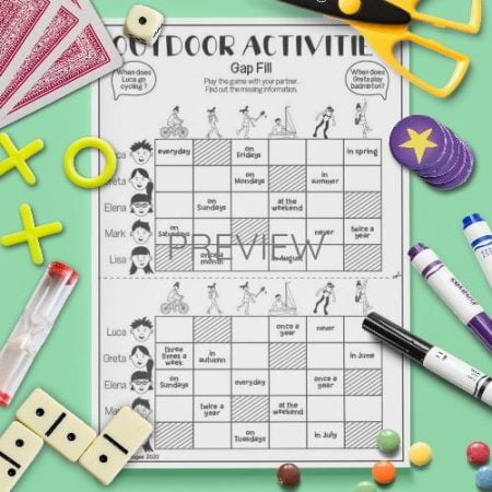 ESL English Outdoor Activities Gap Fill Game Activity Worksheet