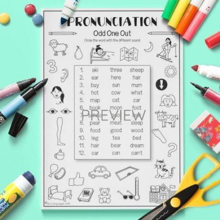 ESL English  Pronunciation Odd One Out Activity Worksheet