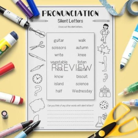 ESL English Pronunciation Silent Letters Activity Worksheet
