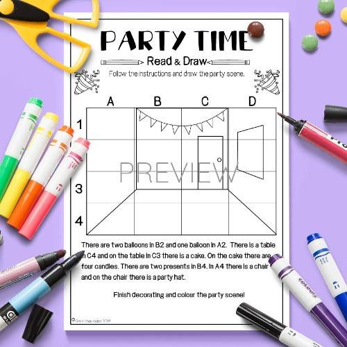 ESL English Party Time Read And Draw Activity Worksheet