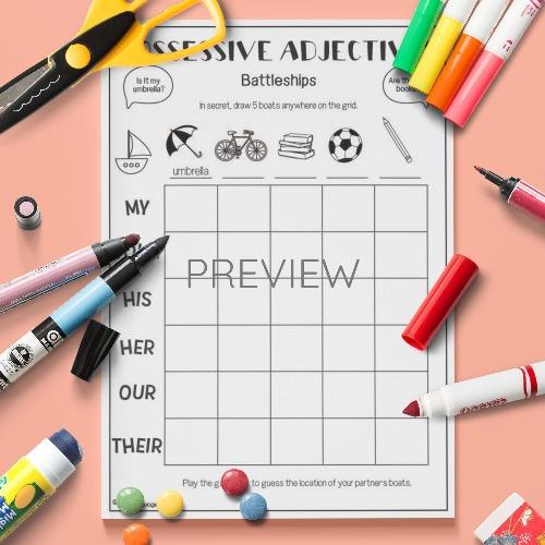 ESL English Possessive Adjectives Battleships Activity Worksheet