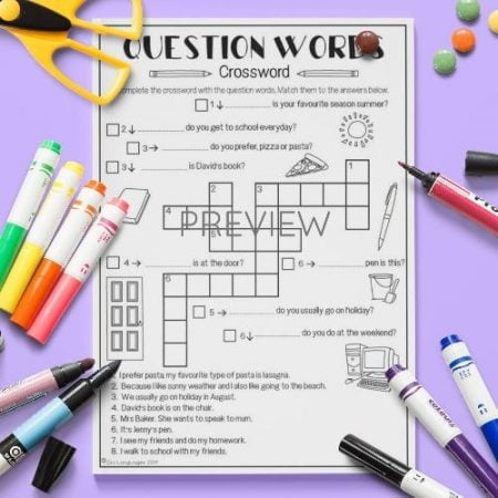 ESL English Question Words Crossword Activity Worksheet