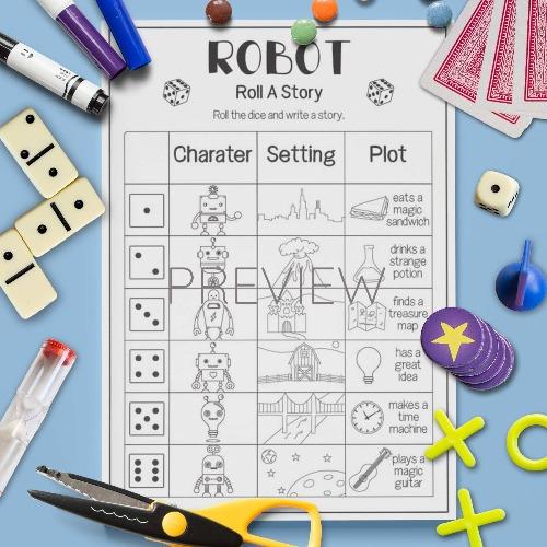ESL English Roll A Robot Story Game Activity Worksheet
